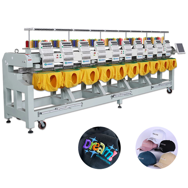 Chất lượng 10 máy thêu đầu mũ/áo phông/quần áo/máy thêu tự động phẳng 