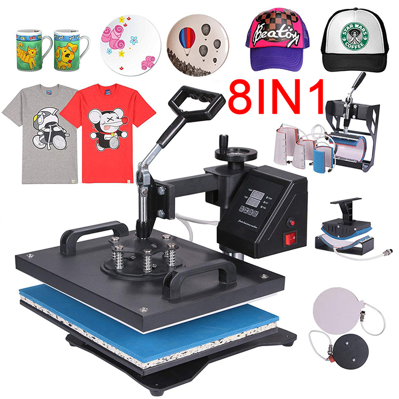 DS-8 IN 1 Loại Kết Hợp Máy Ép Truyền Nhiệt Cho Áo Thun Cốc Tập Uống Mũ Tấm Túi Thăng Hoa In